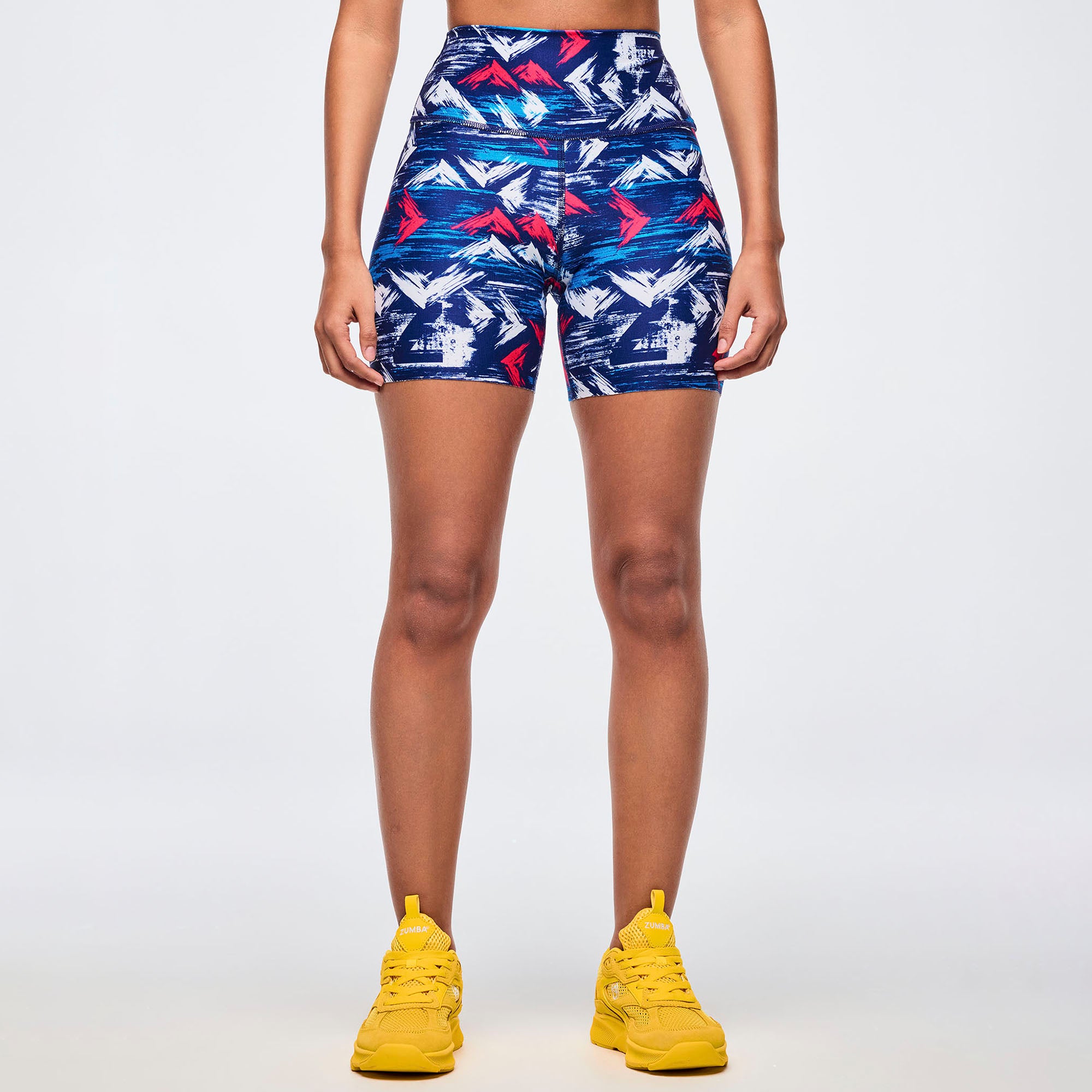 Apres Zumba High Waisted Biker Shorts - Blue/White טייץ בייקר זומבה