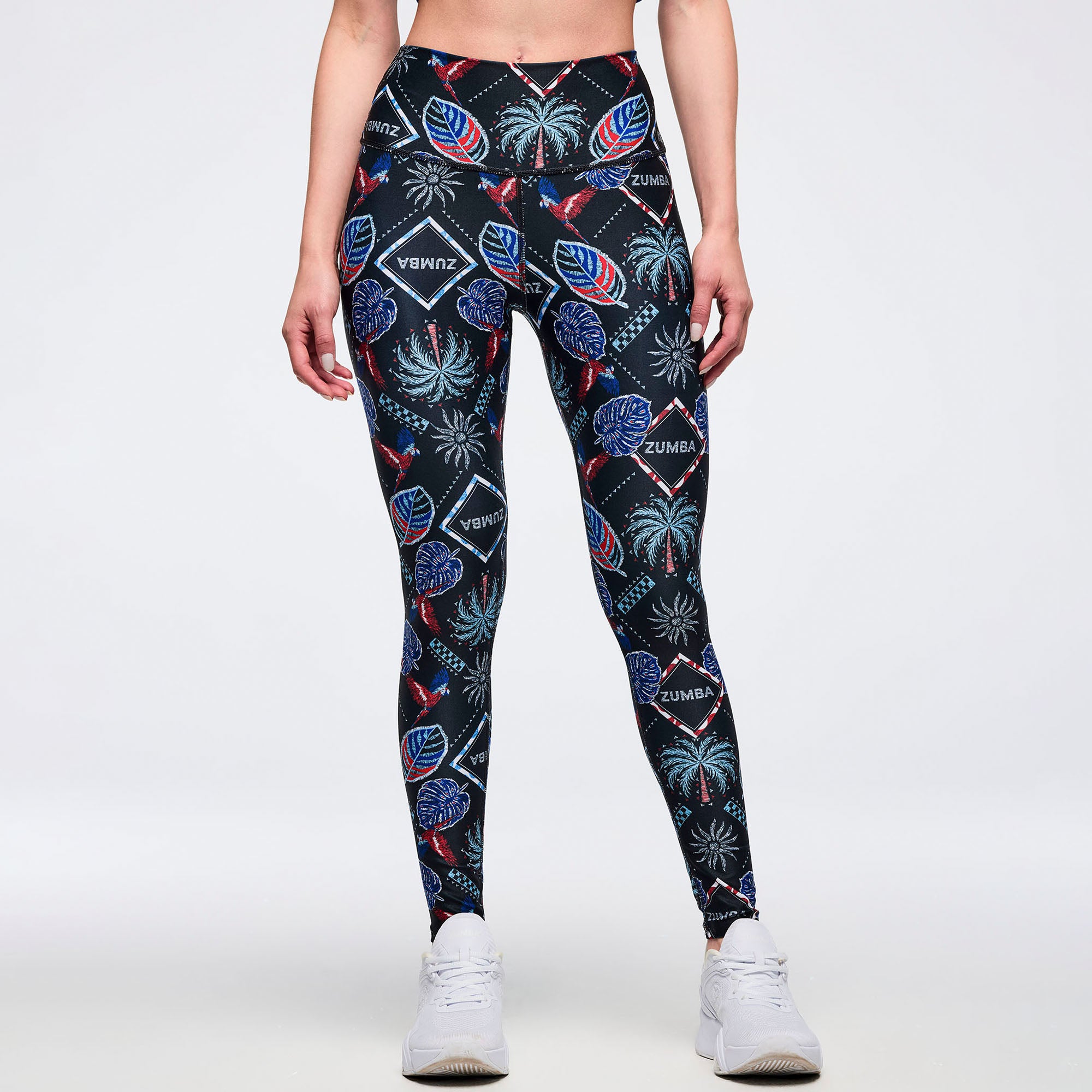 Latin Movement High Waisted Ankle Leggings - Blue/Red טייץ זומבה