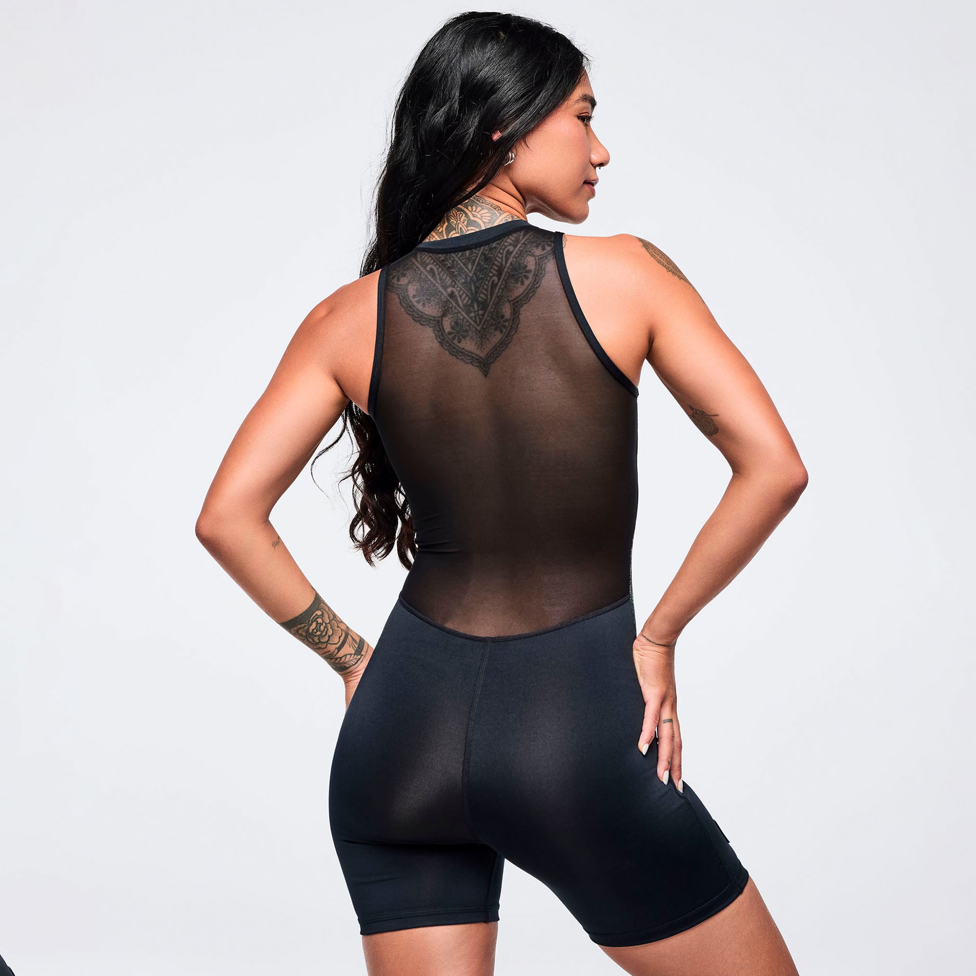 Latin Movement Z-Lift Bodysuit With Mesh Back זומבה
