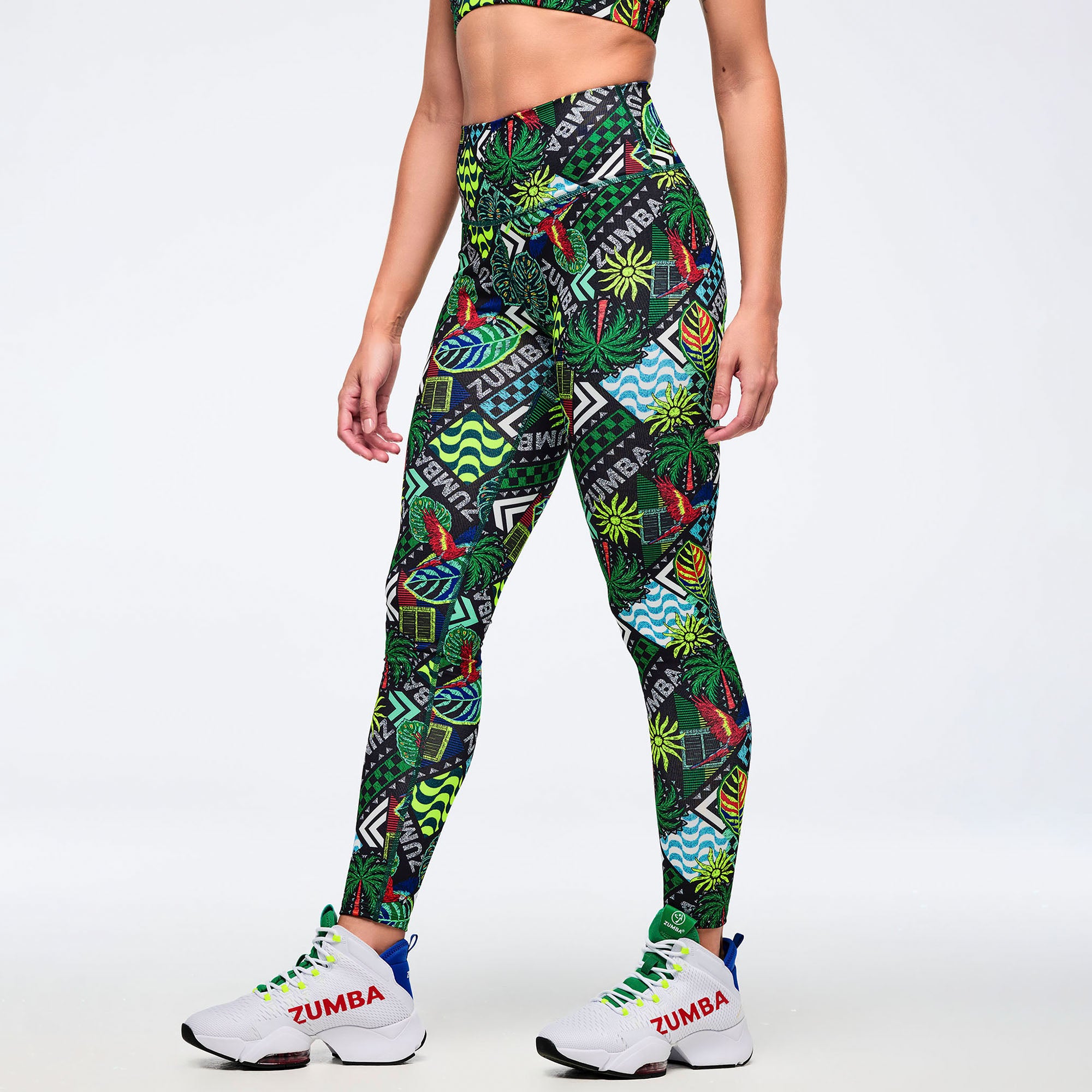 Latin Movement Z-Lift High Waisted Ankle Leggings - Black/Green טייץ זומבה