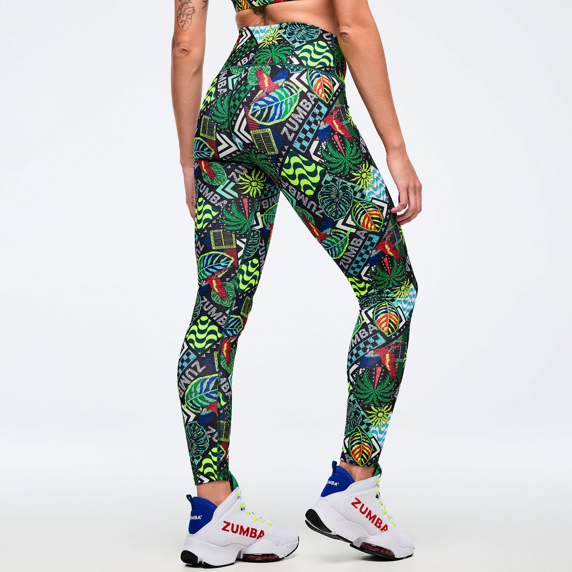 Latin Movement Z-Lift High Waisted Ankle Leggings - Black/Green טייץ זומבה