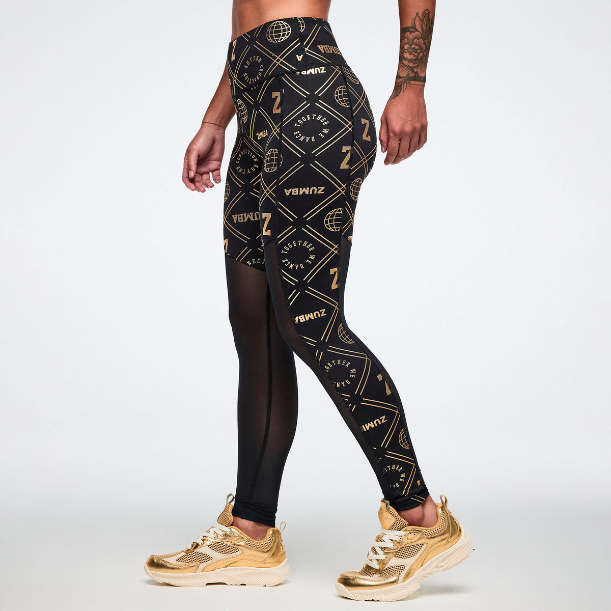Worldwide High Waisted Ankle Leggings With Mesh Inserts טייץ זומבה