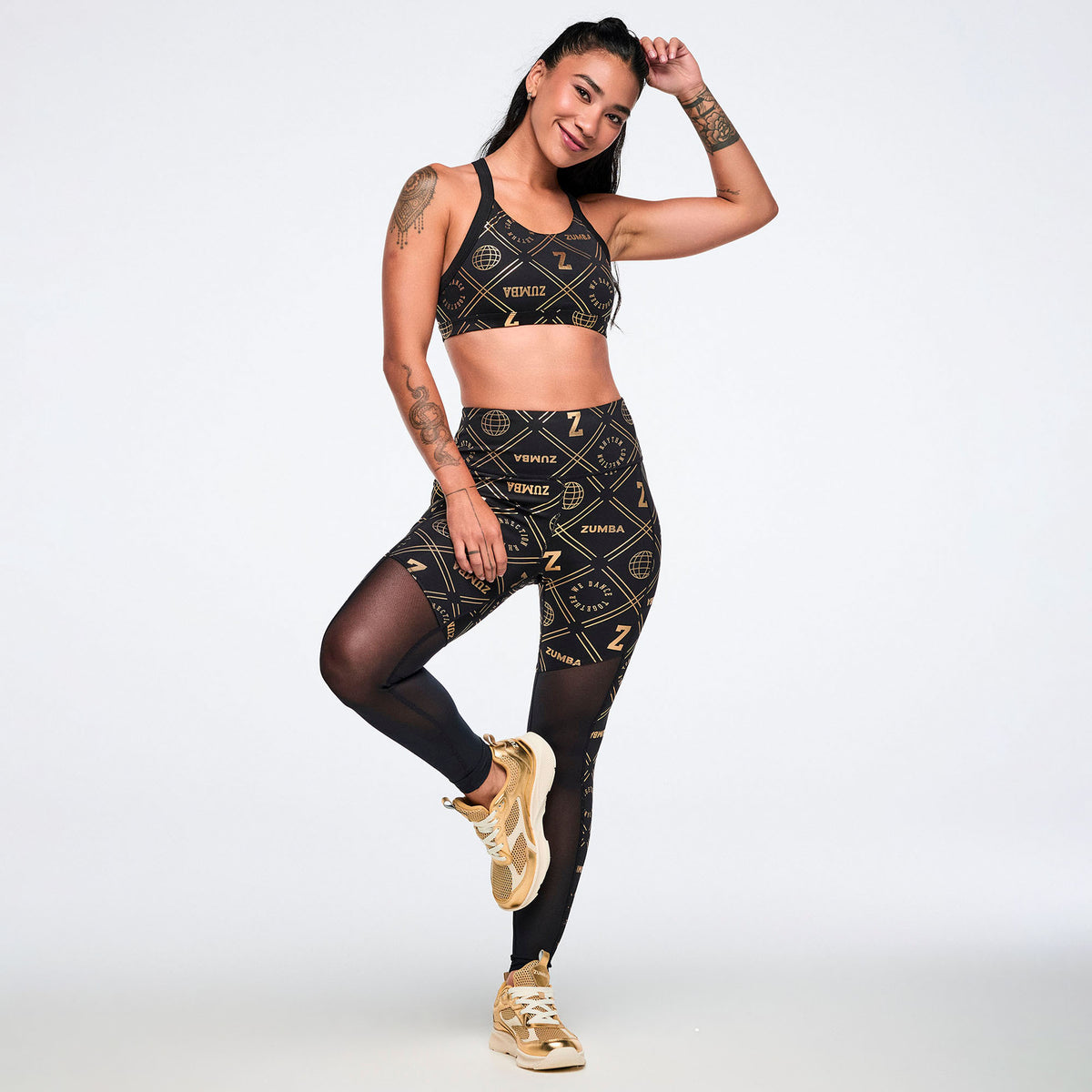 Worldwide High Waisted Ankle Leggings With Mesh Inserts טייץ זומבה