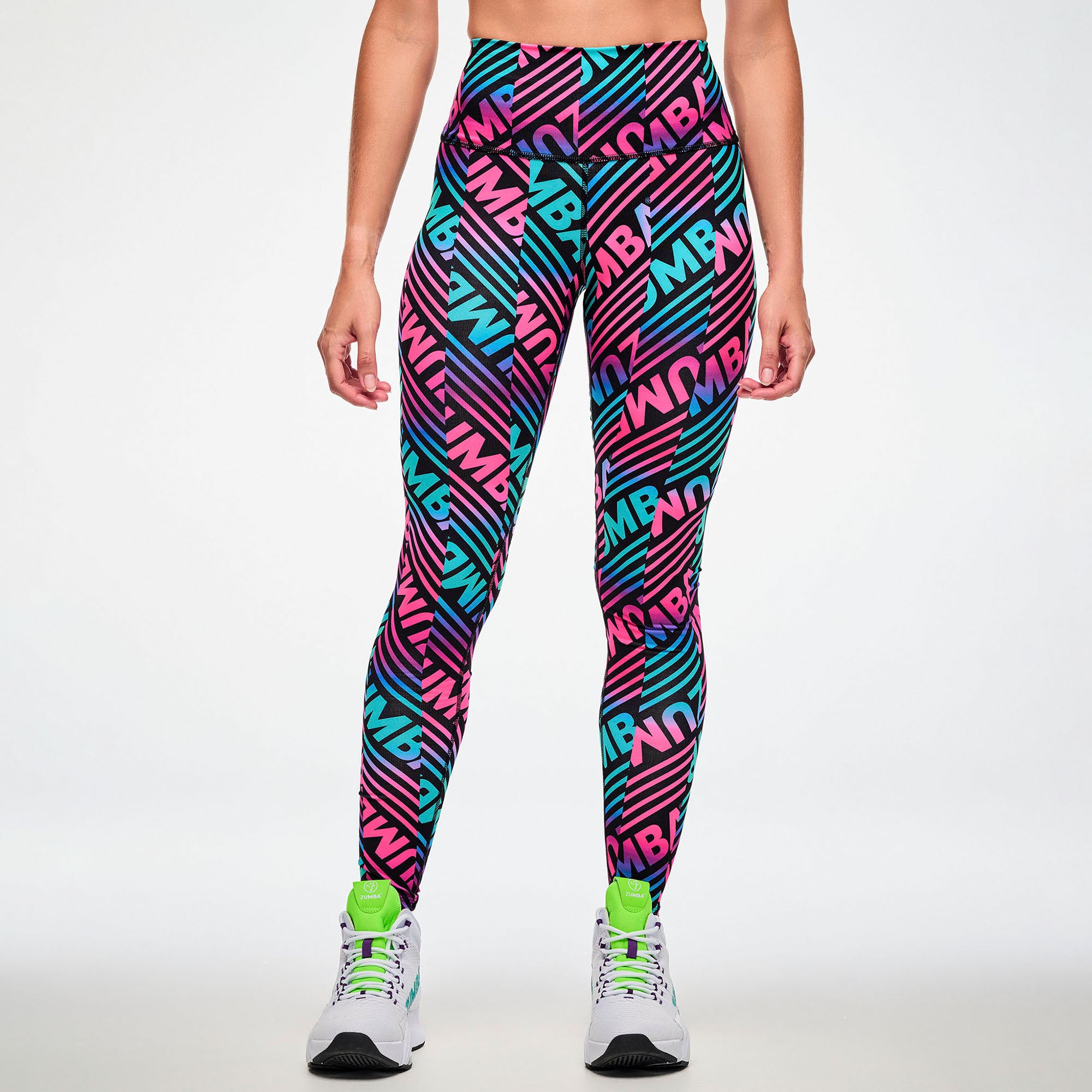 Electric Feel Z-Lift High Waisted Ankle Leggings - Blue/Pink