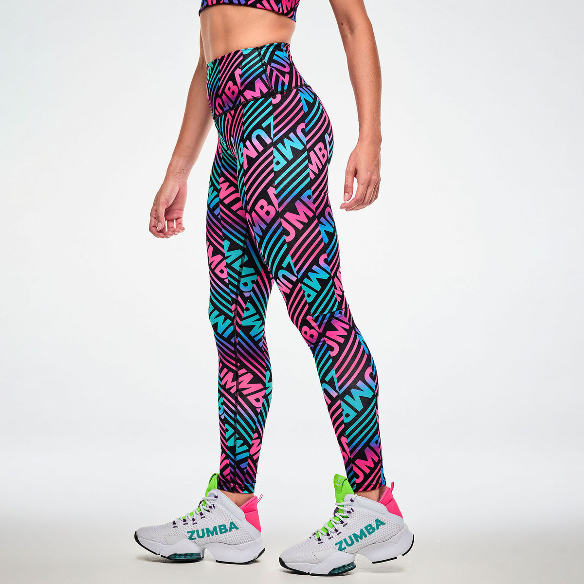 Electric Feel Z-Lift High Waisted Ankle Leggings - Blue/Pink