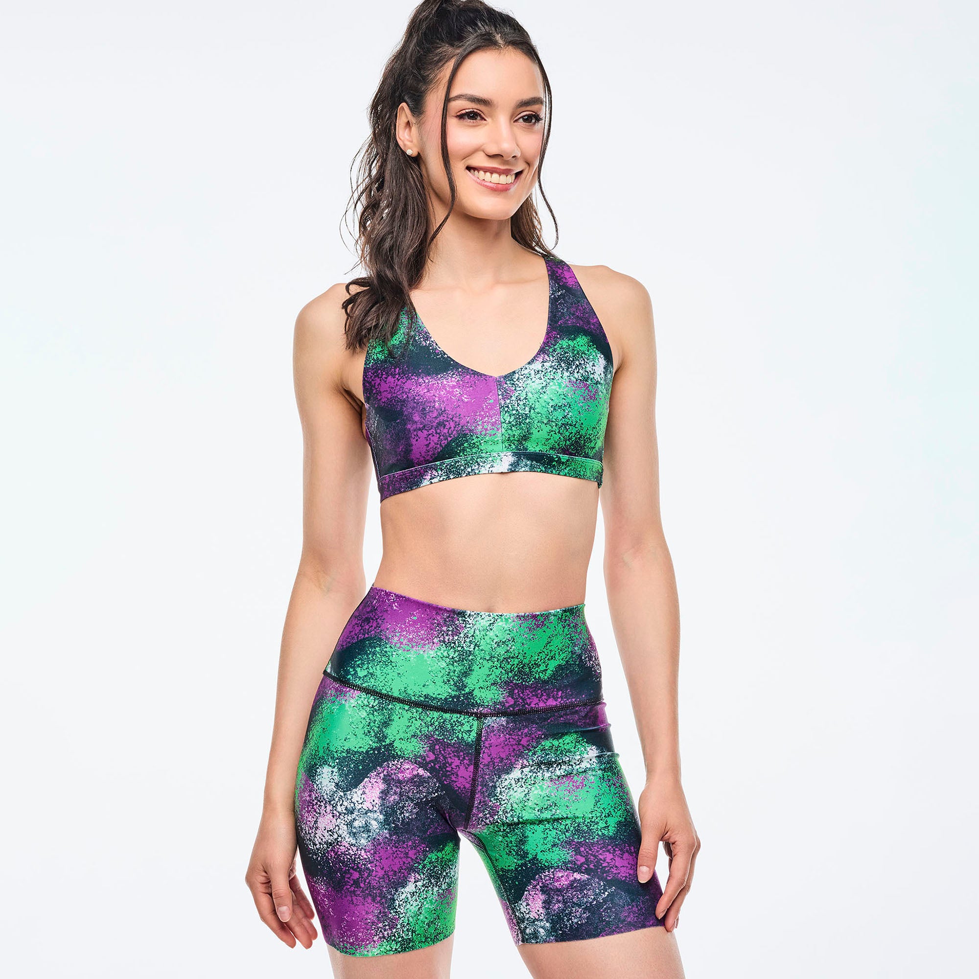 Apres Zumba Racerback Bra With Encased Elastic - green/purple טופ זומבה