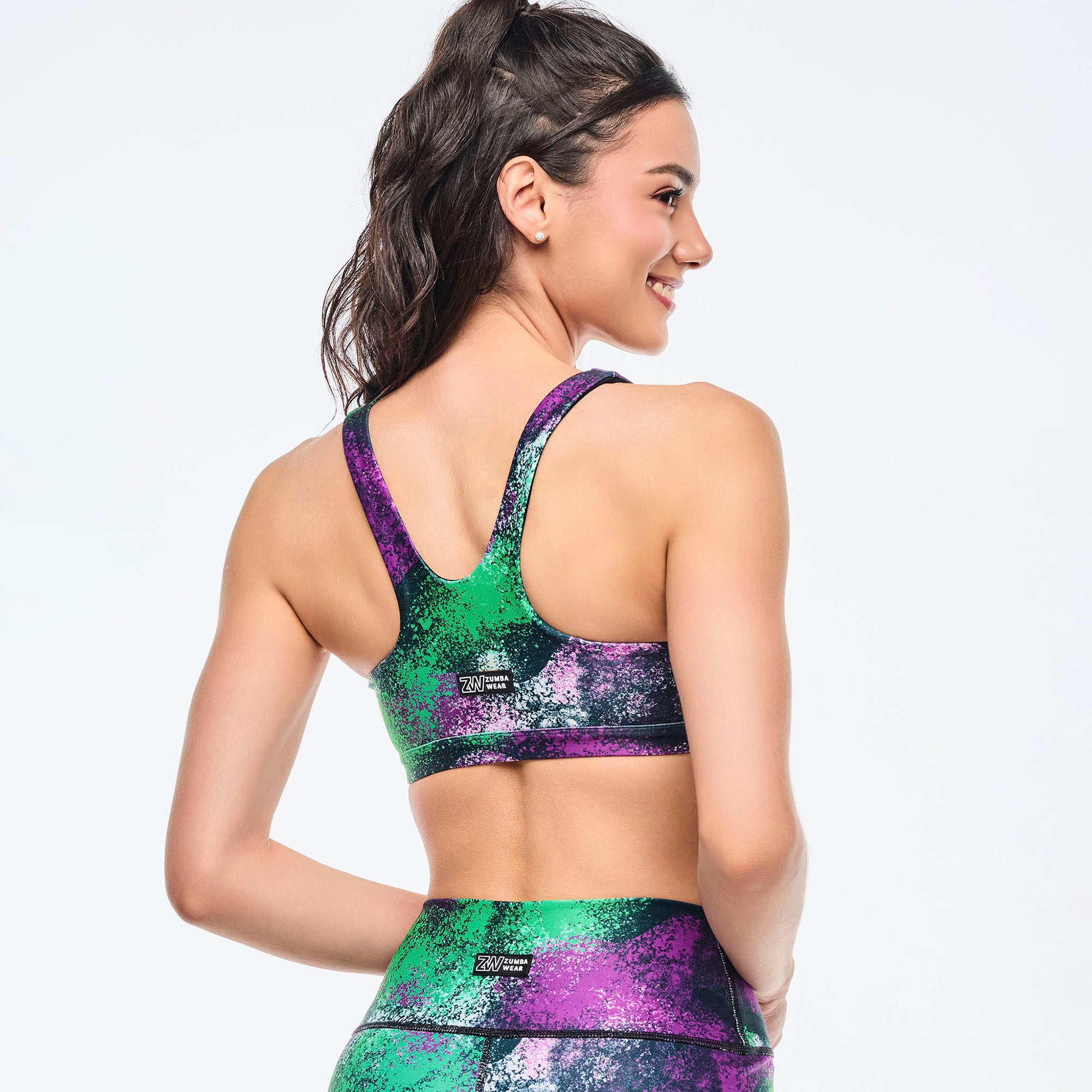 Apres Zumba Racerback Bra With Encased Elastic - green/purple טופ זומבה
