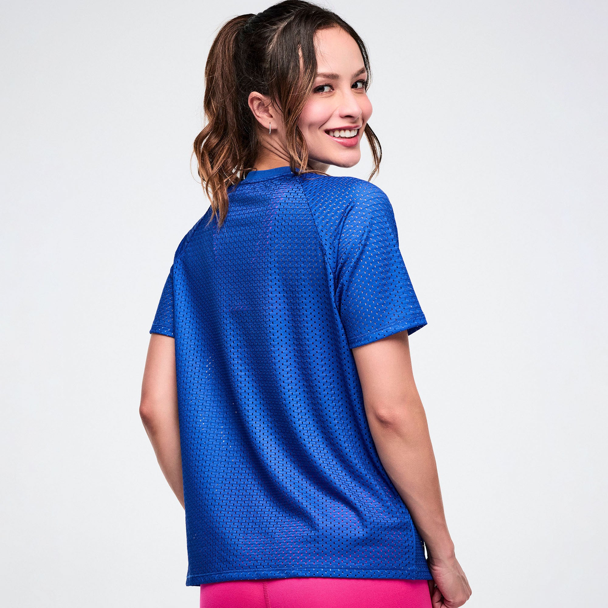 Color Spree Mesh Crew Neck Raglan Sleeve Top