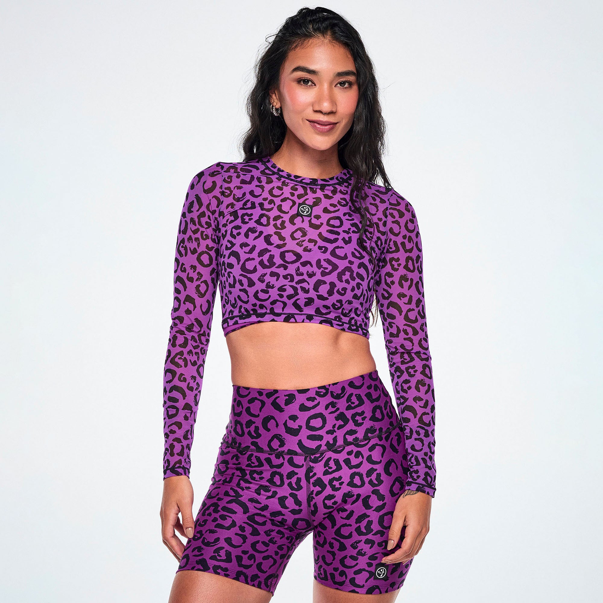 Ultrabright Long Sleeve Mesh Crop Top - Cheetah