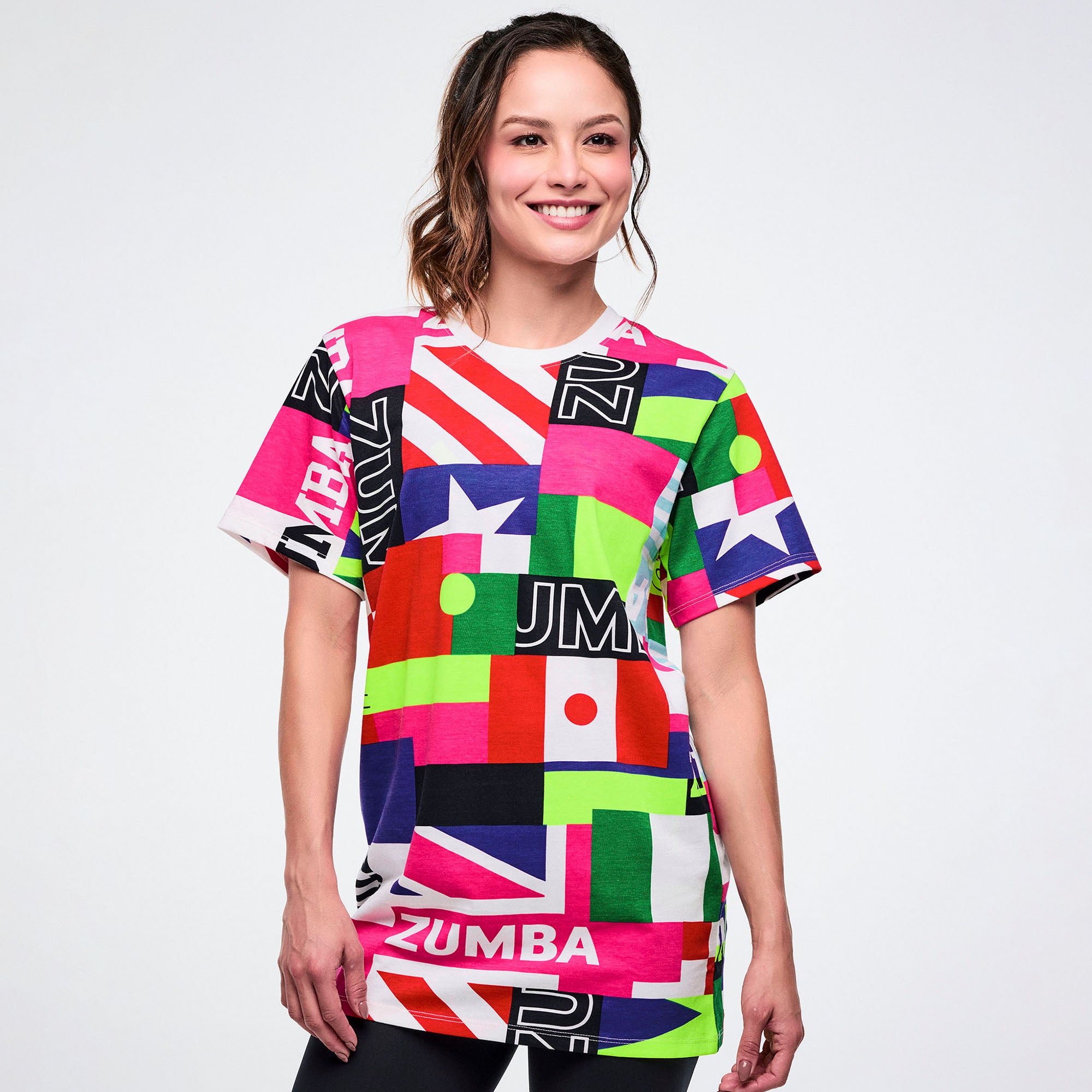 Worldwide Unisex Crew Neck Tee - White/Pink חולצת זומבה