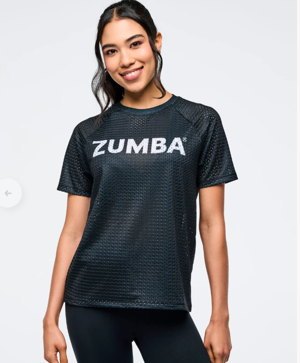 Zumba Basic Oversized Mesh V-Neck Top - Black