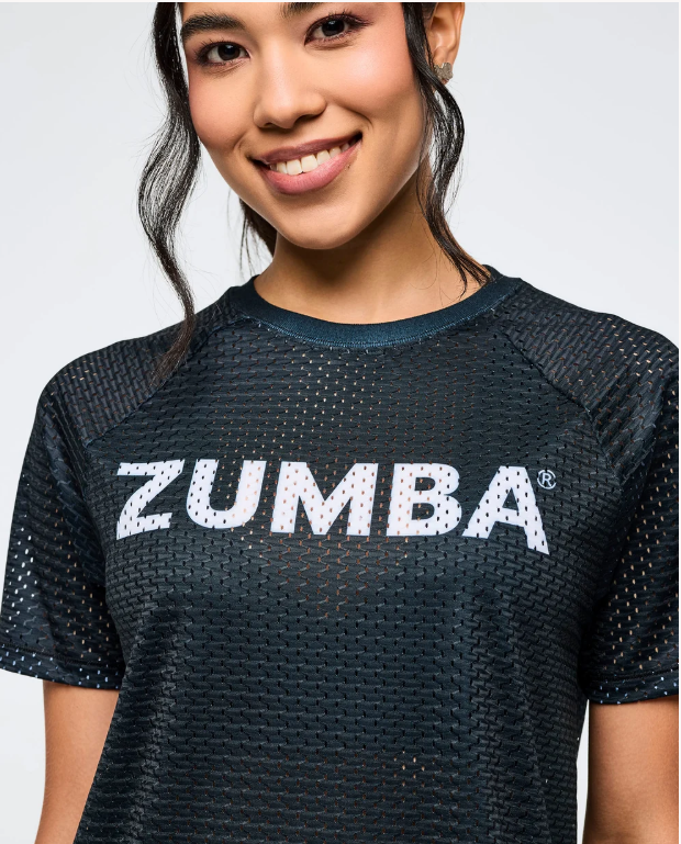 Zumba Basic Oversized Mesh V-Neck Top - Black