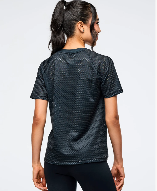 Zumba Basic Oversized Mesh V-Neck Top - Black
