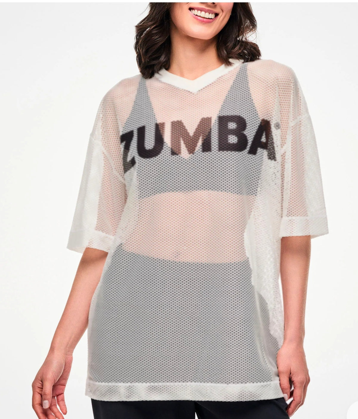 Zumba Basic Oversized Mesh V-Neck Top - White