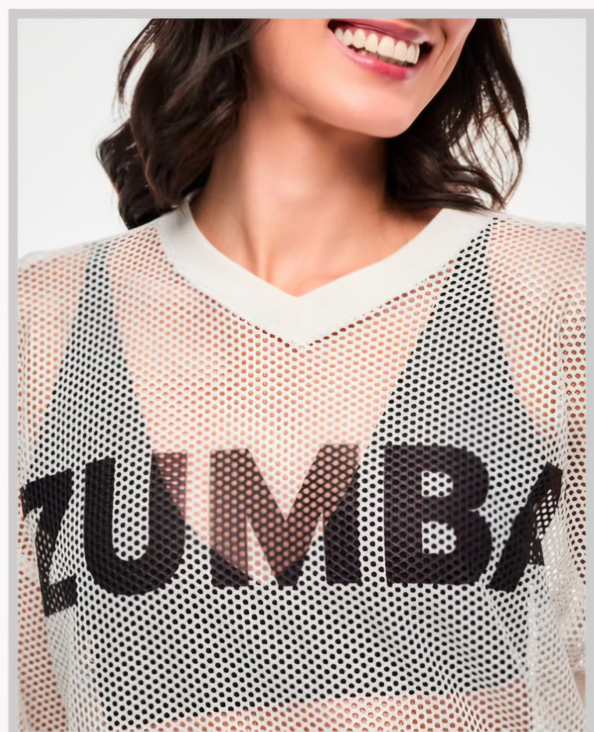 Zumba Basic Oversized Mesh V-Neck Top - White