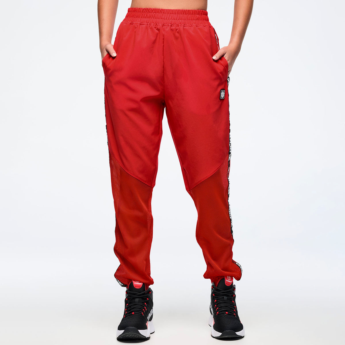 Eastern Flavor High Waisted Woven Track Pants With Mesh- מכנס זומבה