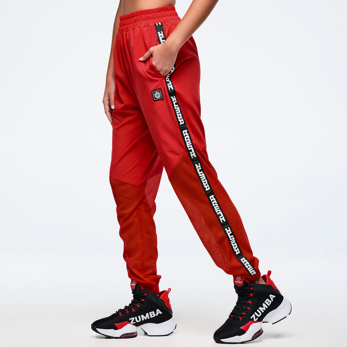 Eastern Flavor High Waisted Woven Track Pants With Mesh- מכנס זומבה
