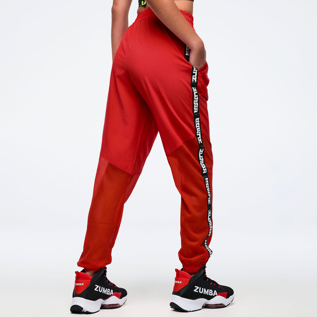 Eastern Flavor High Waisted Woven Track Pants With Mesh- מכנס זומבה