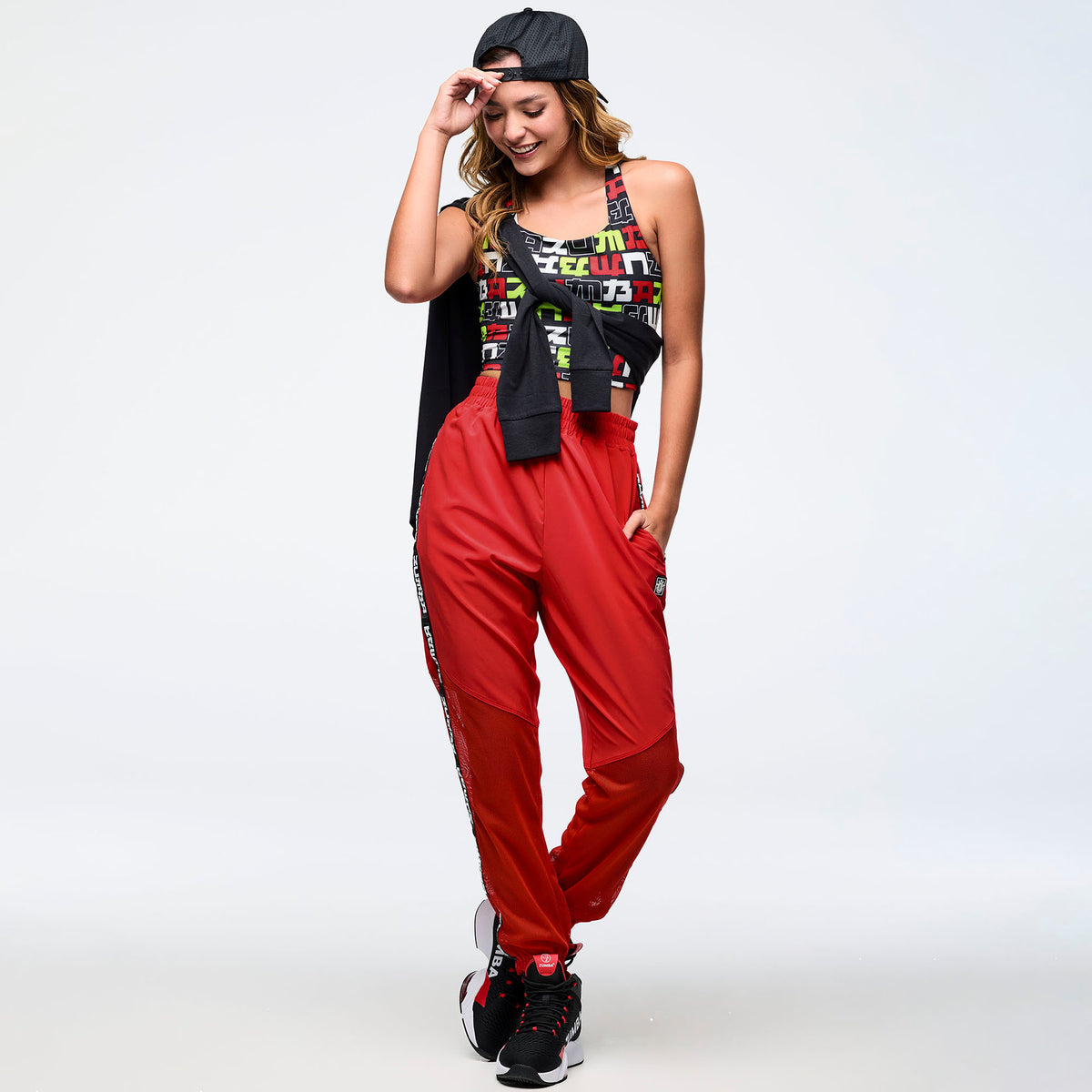 Eastern Flavor High Waisted Woven Track Pants With Mesh- מכנס זומבה