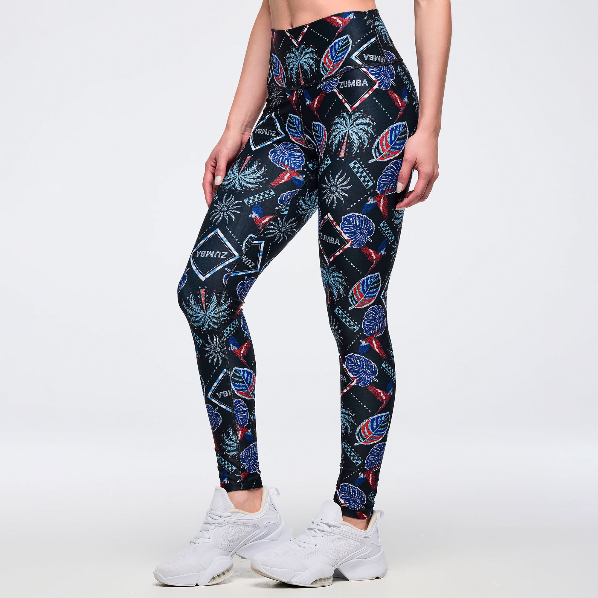 Latin Movement High Waisted Ankle Leggings - Blue/Red טייץ זומבה