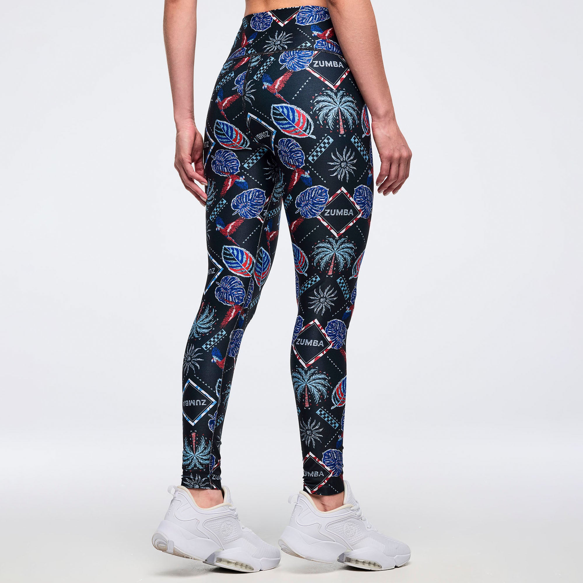 Latin Movement High Waisted Ankle Leggings - Blue/Red טייץ זומבה