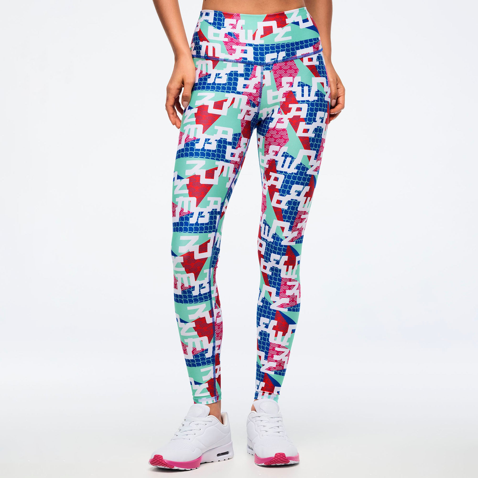 Eastern Flavor High Waisted Ankle Legging - Green/Blue -טייץ ארוך זומבה