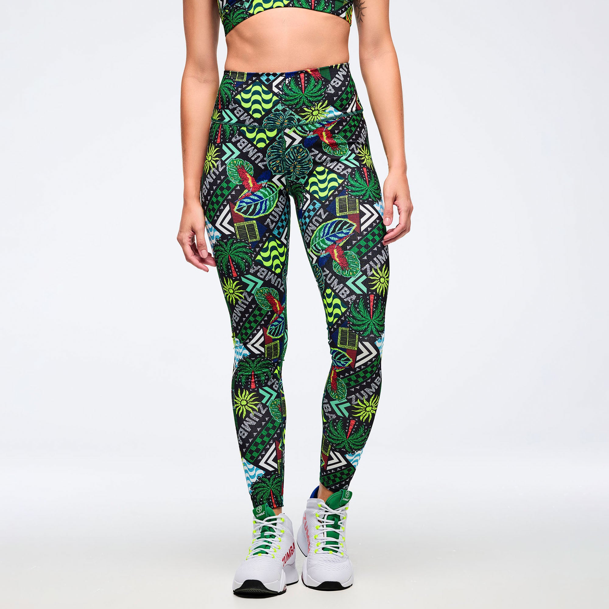 Latin Movement Z-Lift High Waisted Ankle Leggings - Black/Green טייץ זומבה