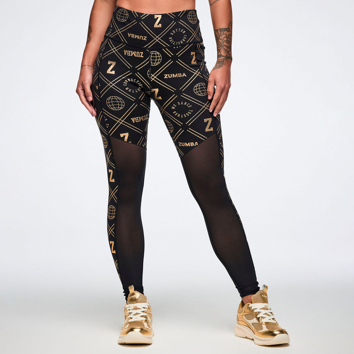 Worldwide High Waisted Ankle Leggings With Mesh Inserts טייץ זומבה