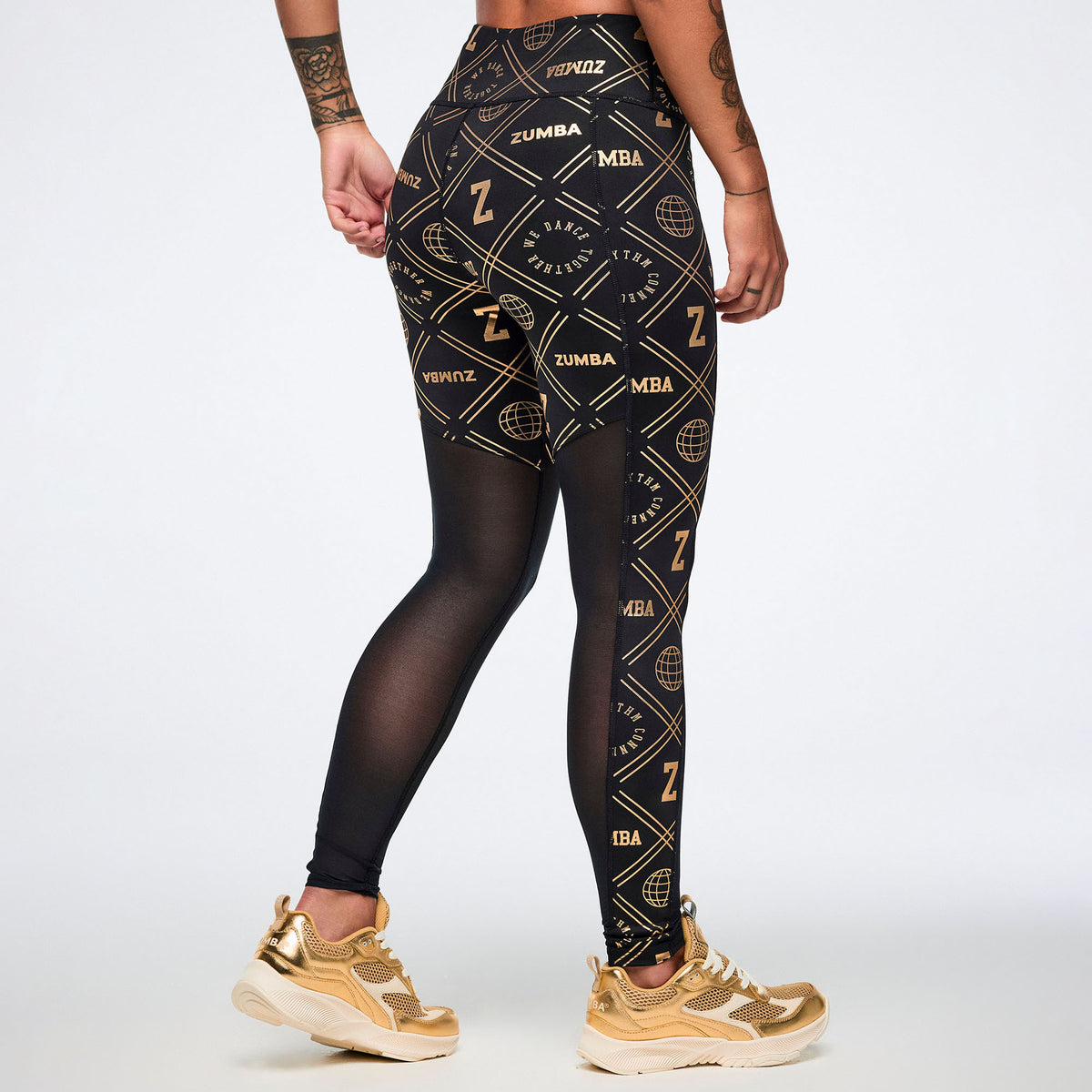 Worldwide High Waisted Ankle Leggings With Mesh Inserts טייץ זומבה