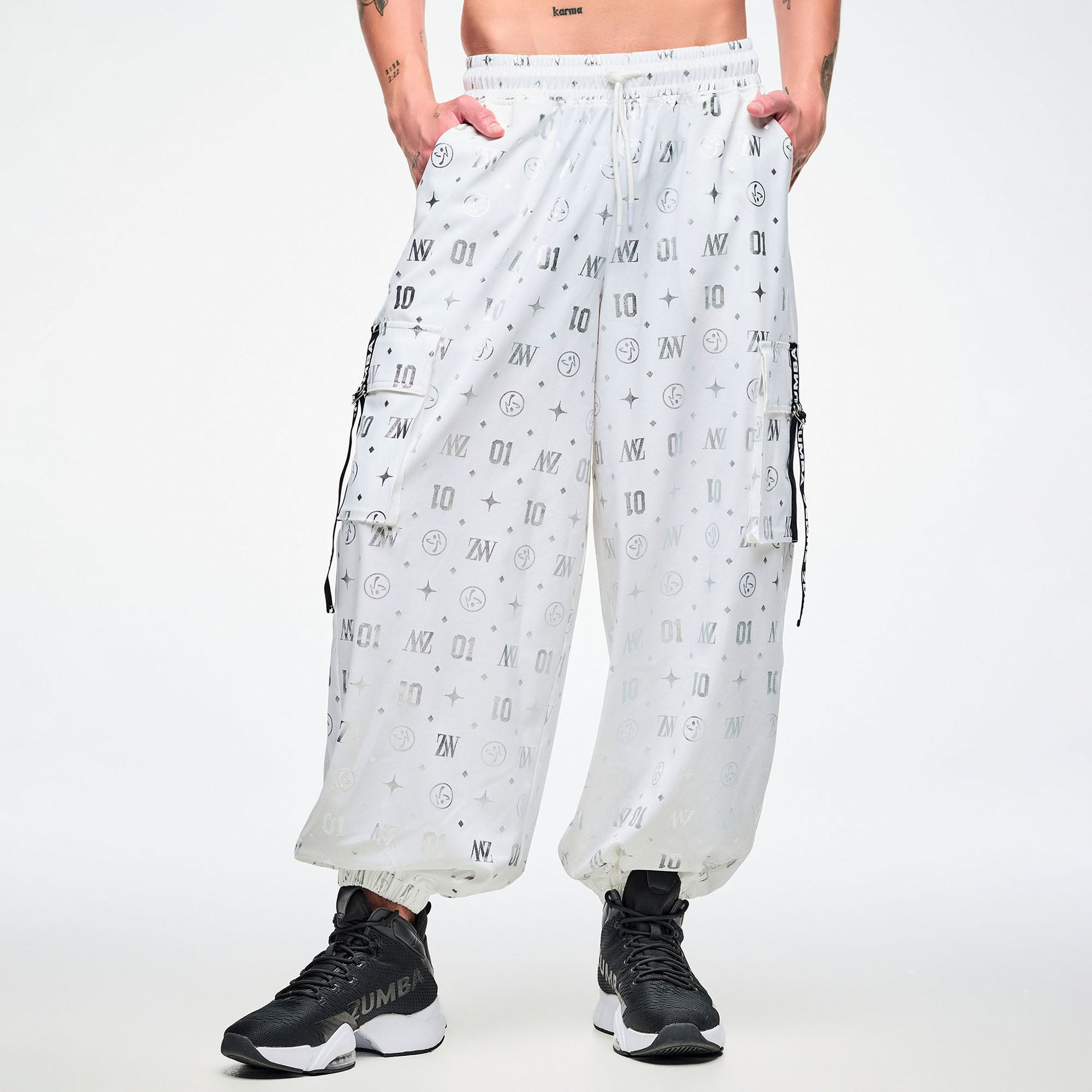 Dale-Z Parachute Cargo Pants - White/Silver