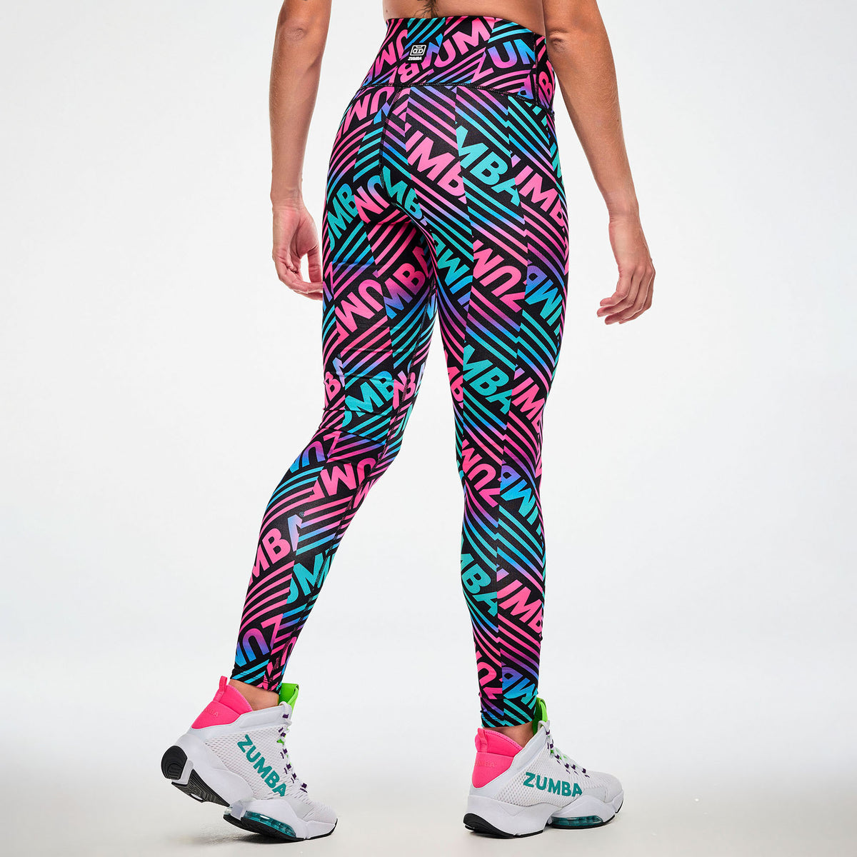 Electric Feel Z-Lift High Waisted Ankle Leggings - Blue/Pink
