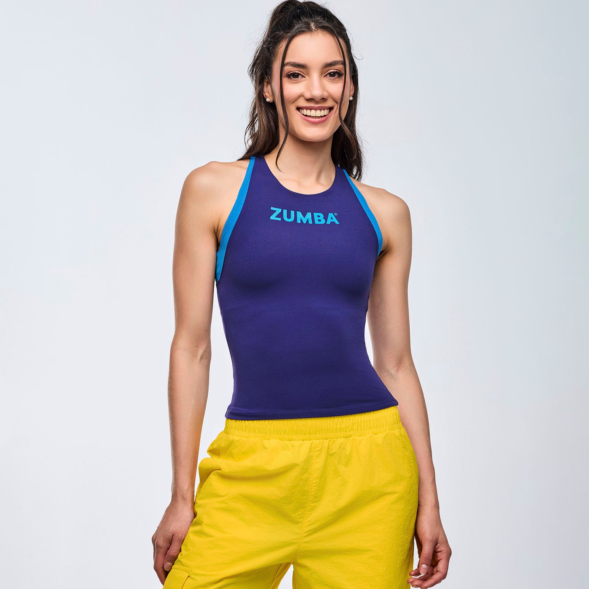 Apres Zumba High Neck Colorblock Tank - Soft Navy גופית זומבה