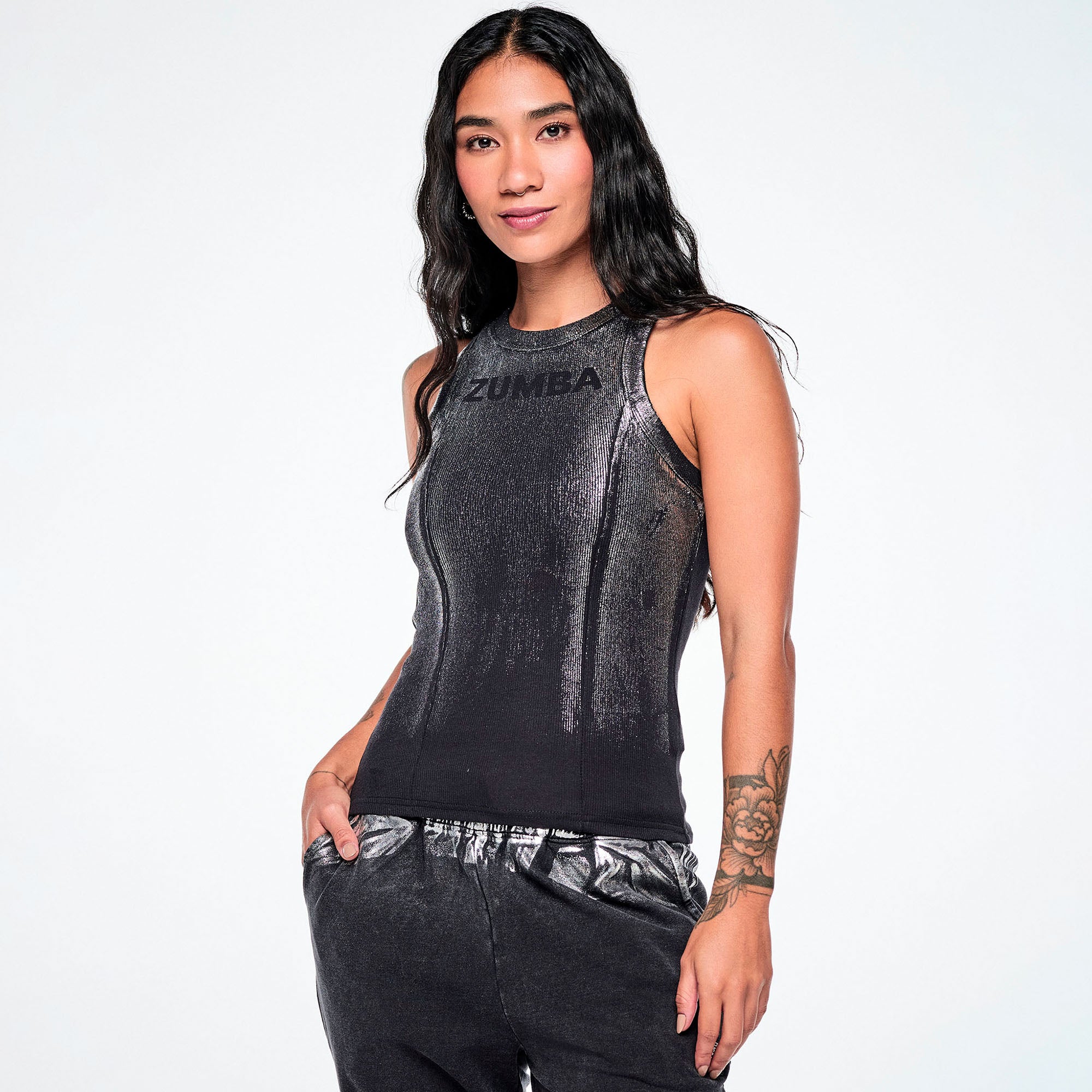 Rock ‘n’ Roll Fitted High Neck Rib Tank
