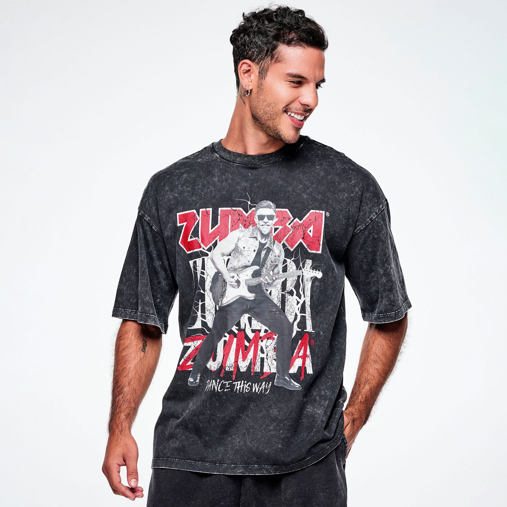 Rock ‘n’ Roll Oversized Drop Shoulder Tee - Black