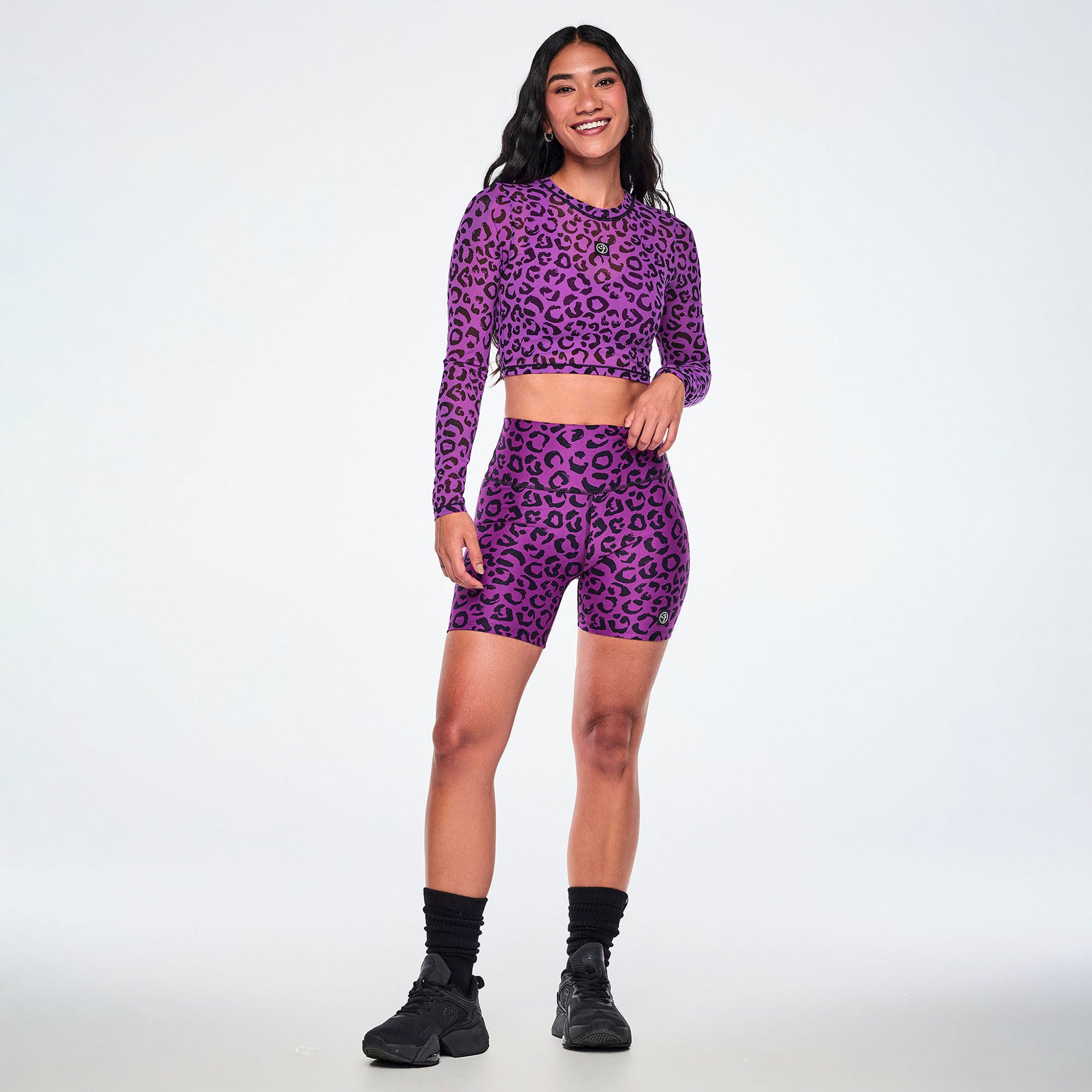 Ultrabright Long Sleeve Mesh Crop Top - Cheetah