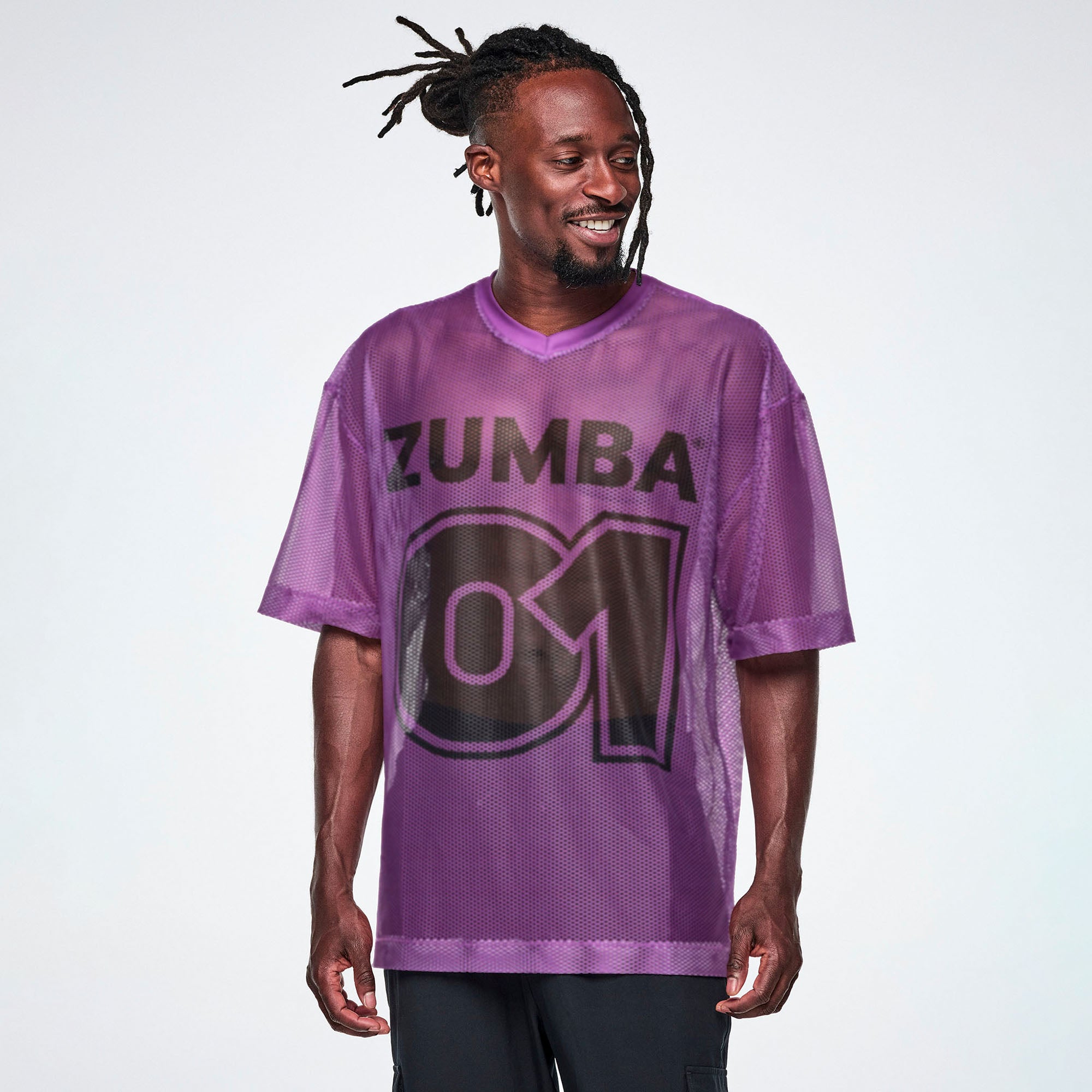 Ultrabright Oversized Mesh V-Neck Top purple