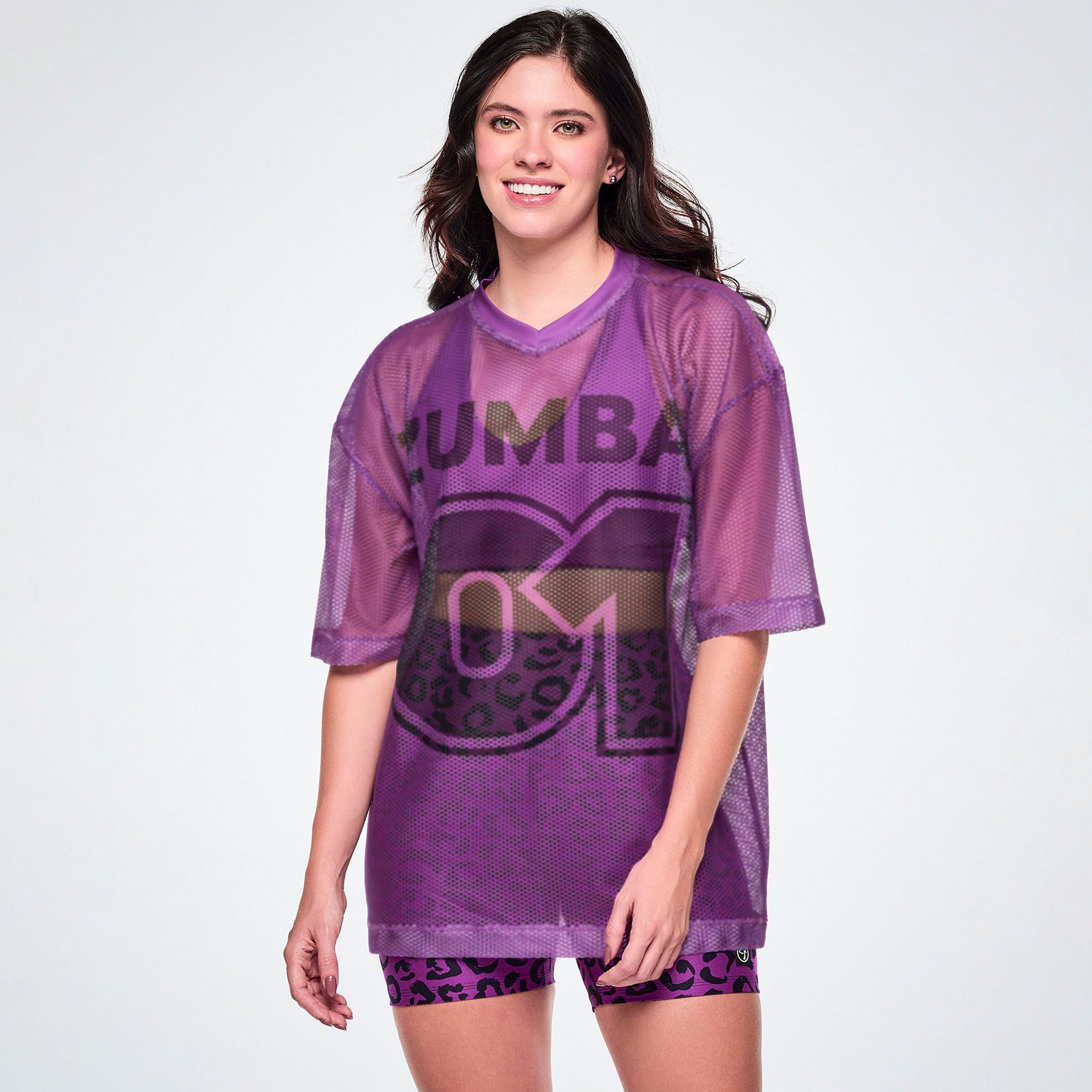 Ultrabright Oversized Mesh V-Neck Top purple