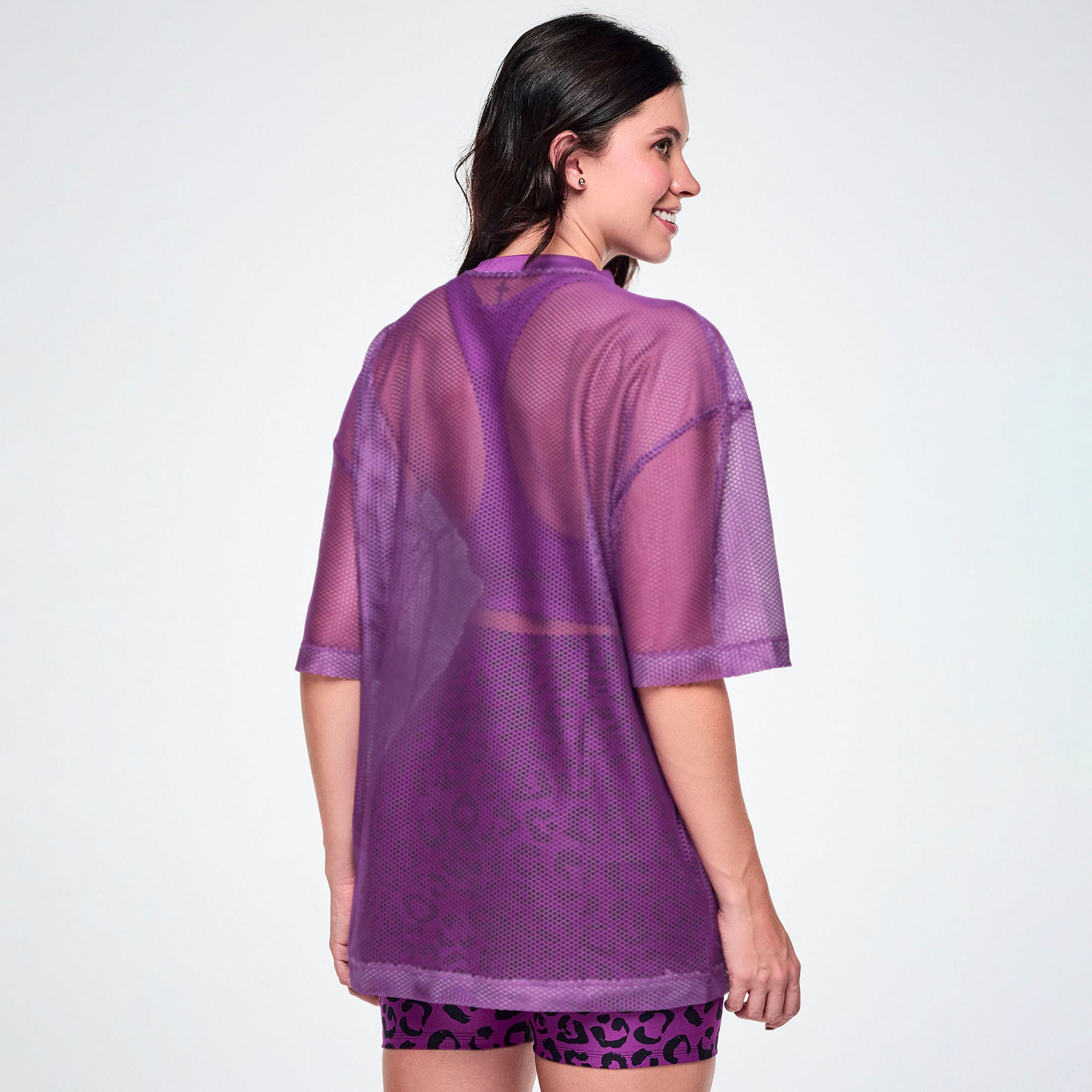 Ultrabright Oversized Mesh V-Neck Top purple