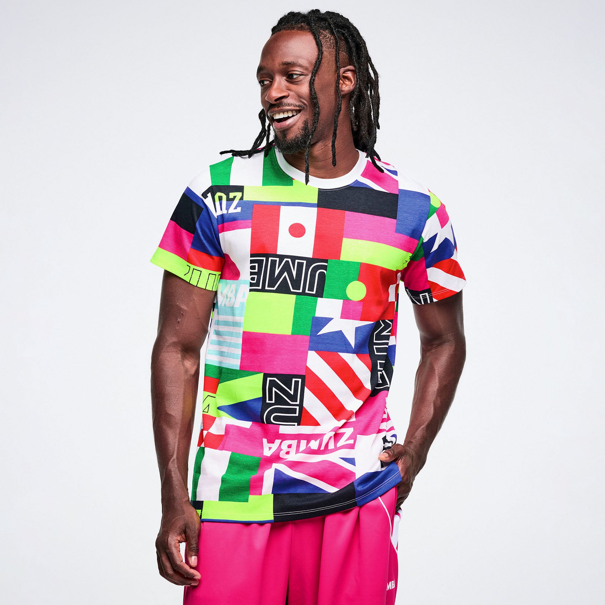 Worldwide Unisex Crew Neck Tee - White/Pink חולצת זומבה
